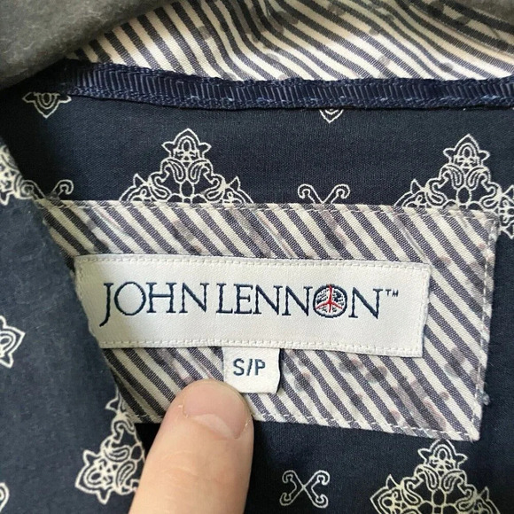 John Lennon Button  Up Blue Geometric Shirt Mens Small - Picture 2 of 4